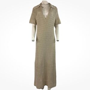 NWT Loft Beach Sz XL Open Knit Maxi Pullover Swim Cover Dress Tan 100% Cotton